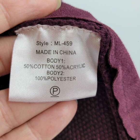 Cardigan M Purple Waterfall Open Front Waffle Knit Faux Vegan Suede Front Boho - Picture 9 of 10